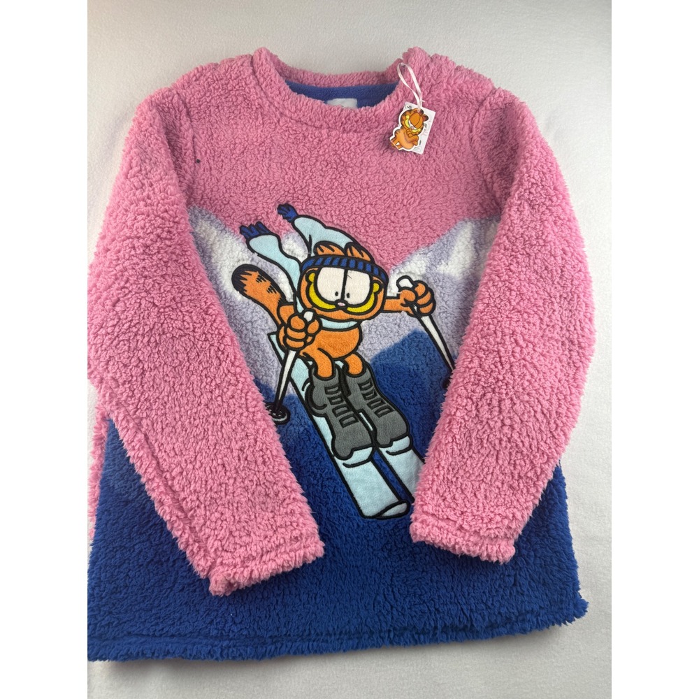 Garfield Pink Blue Sherpa Fleece Pullover Sweatshirt Women's Size‎ S Skiing